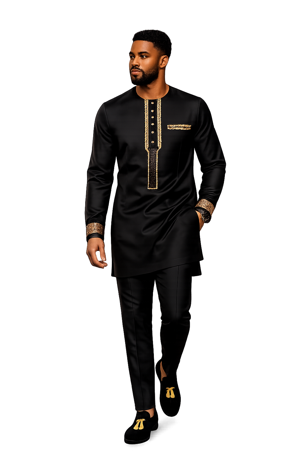 Luxury Black Senator Kaftan for Men | Premium African Traditional Wear | King Wales