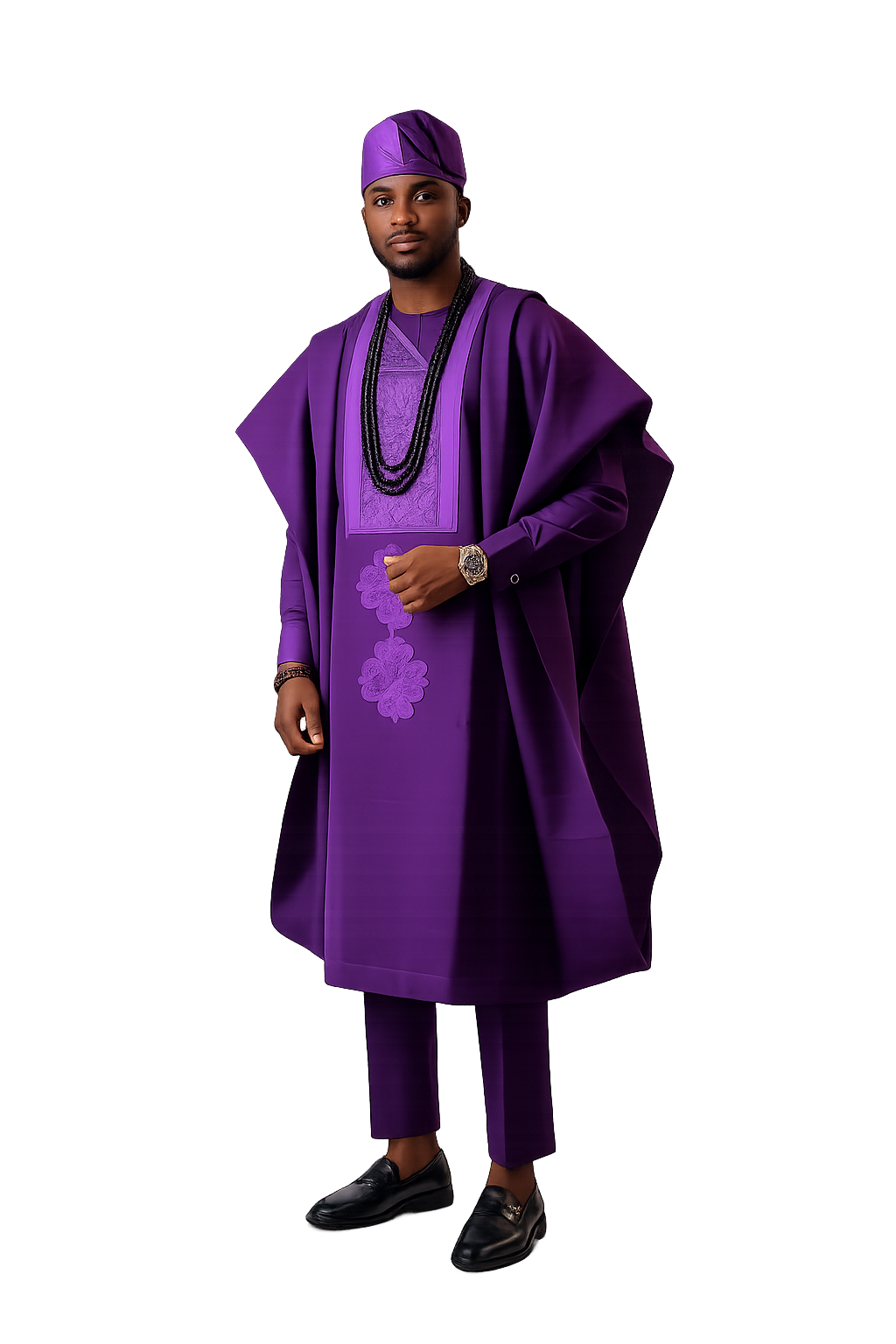 King Wales Royal Purple Luxury Embroidered Agbada for Men – Premium Nigerian Traditional Wedding Outfit
