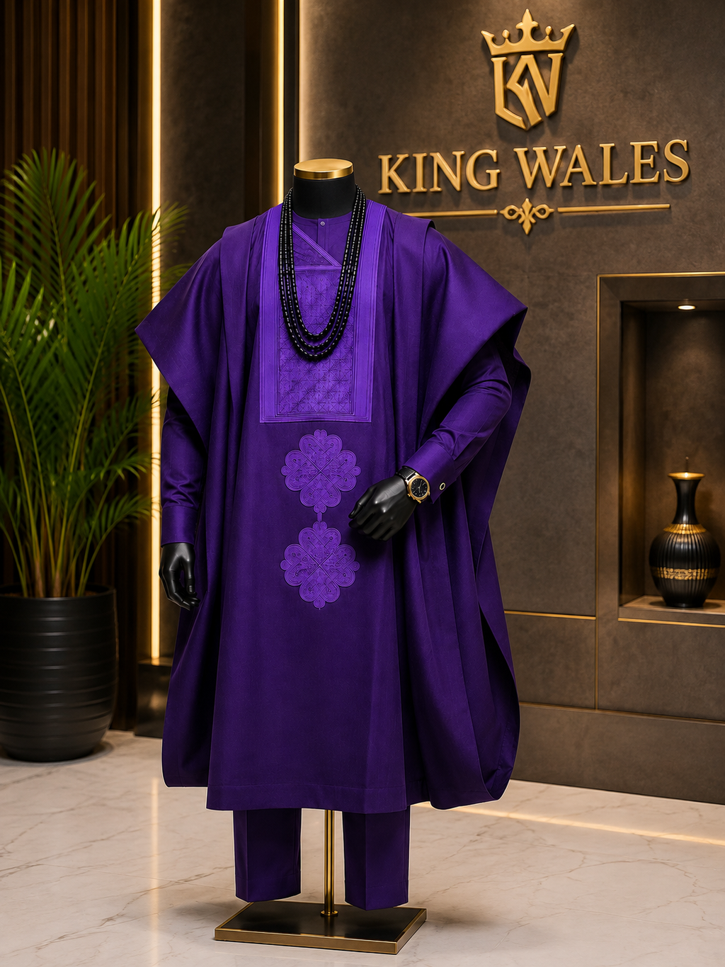 King Wales Royal Purple Luxury Embroidered Agbada for Men – Premium Nigerian Traditional Wedding Outfit