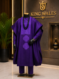 King Wales Royal Purple Luxury Embroidered Agbada for Men – Premium Nigerian Traditional Wedding Outfit