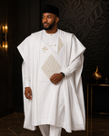 KingWales Imperial White Luxury Agbada for Men – Premium Hand-Embroidered Nigerian Traditional Attire