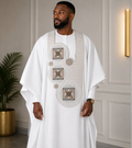 KingWales Imperial White Luxury Agbada for Men – Premium Hand-Embroidered Nigerian Traditional Attire