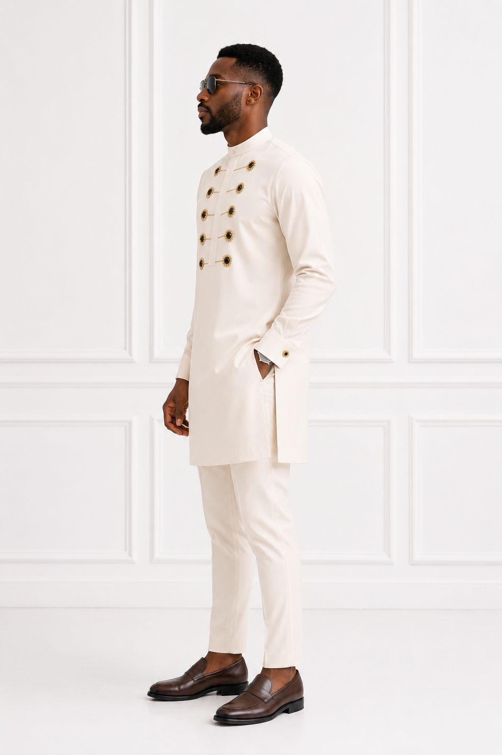 Luxury Cream Senator Kaftan for Men | Premium African Traditional Wear | King Wales