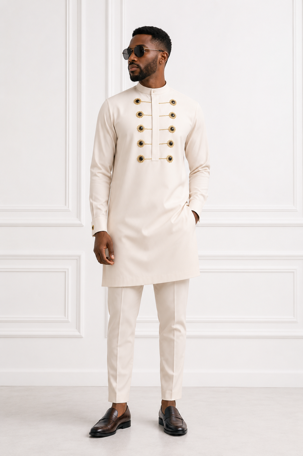 Luxury Cream Senator Kaftan for Men | Premium African Traditional Wear | King Wales