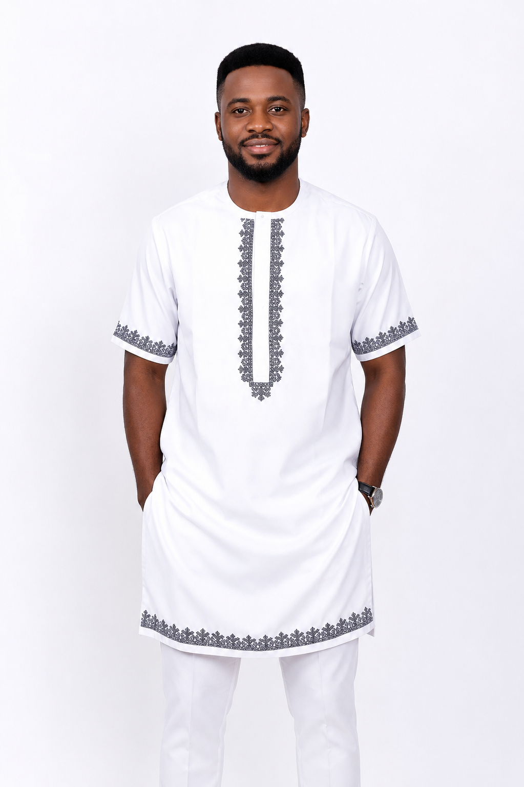 Luxury White Senator Kaftan for Men | Premium African Traditional Wear | King Wales