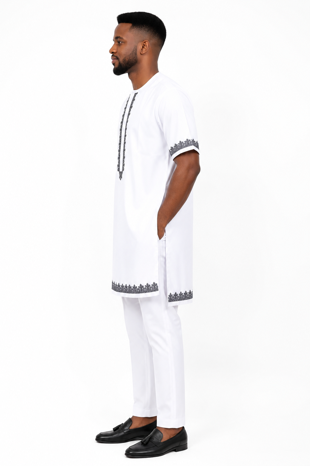 Luxury White Senator Kaftan for Men | Premium African Traditional Wear | King Wales