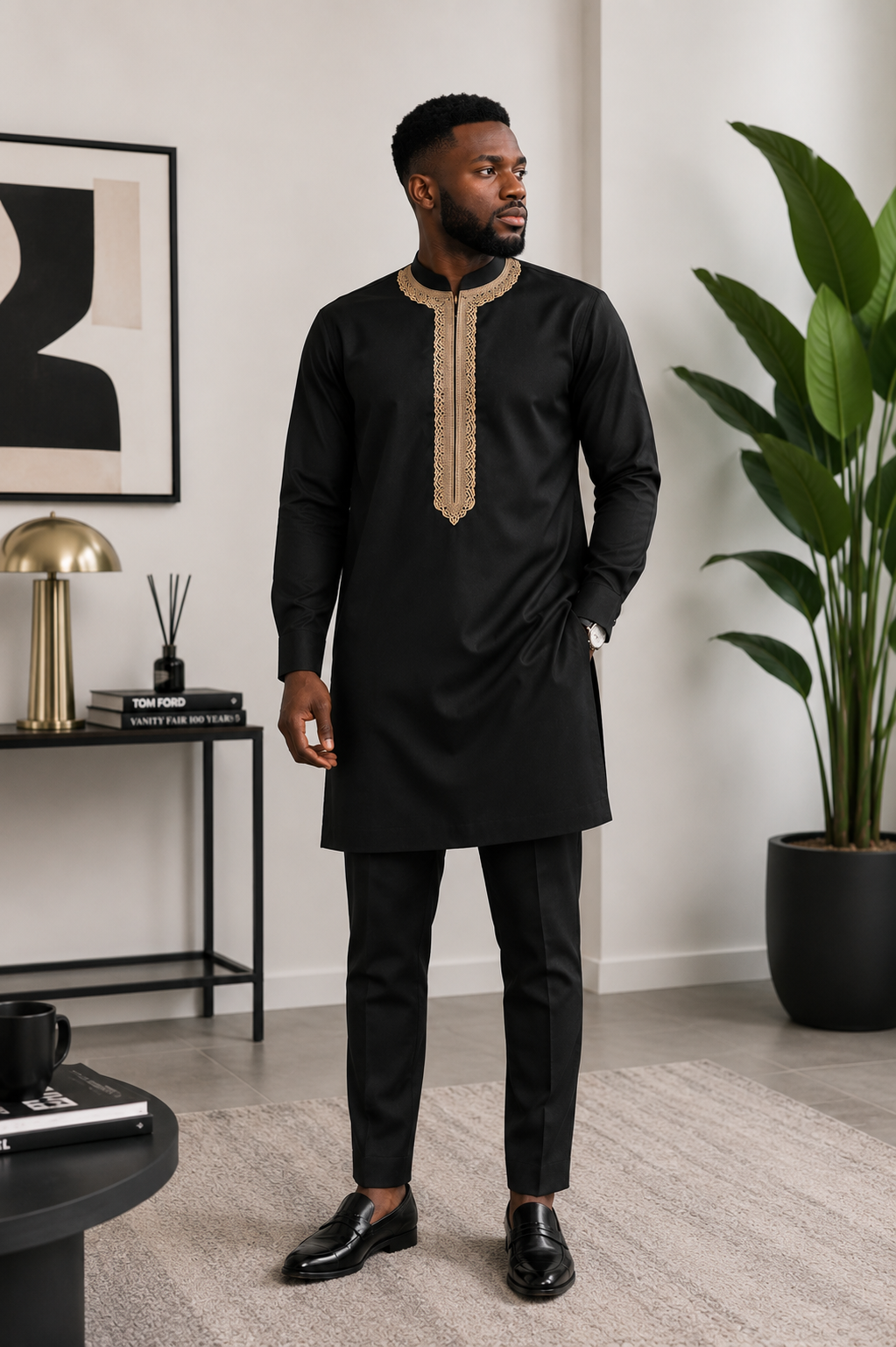 Luxury Black Senator Kaftan for Men | Premium African Traditional Wear | King Wales