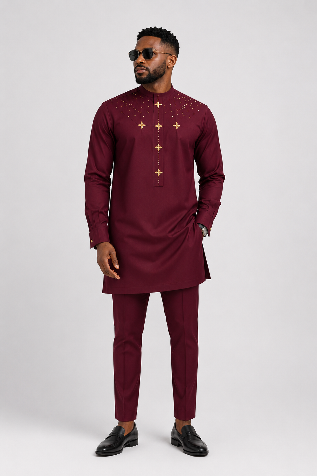 Luxury Burgundy Senator Kaftan for Men | Premium African Traditional Wear | King Wales