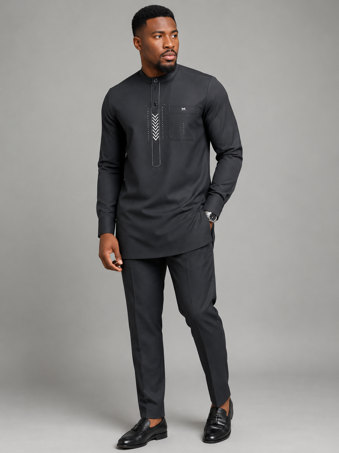 Luxury Black Senator Kaftan for Men | Premium African Traditional Wear | King Wales
