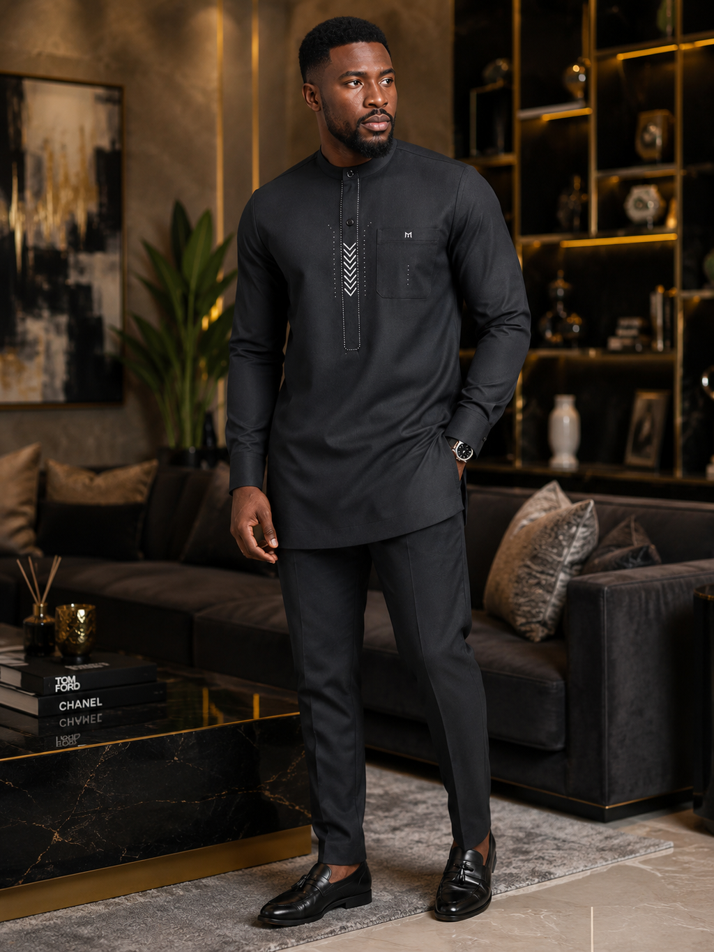Luxury Black Senator Kaftan for Men | Premium African Traditional Wear | King Wales