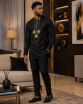 Luxury Black Senator Kaftan for Men | Premium African Traditional Wear | King Wales