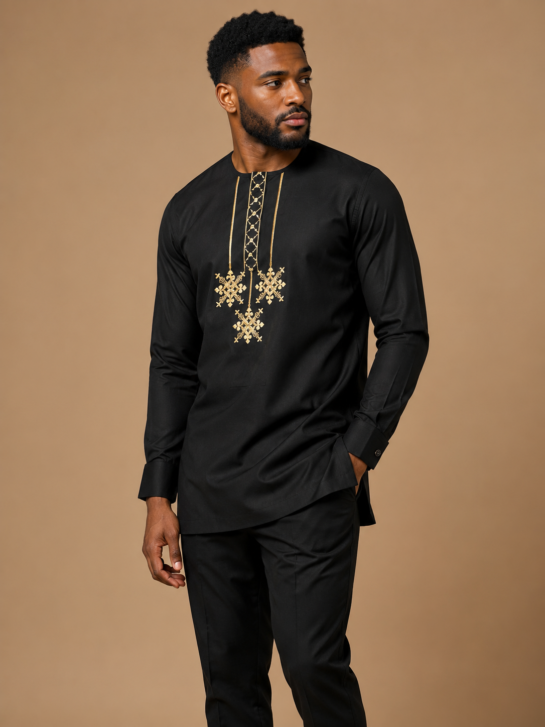 Luxury Black Senator Kaftan for Men | Premium African Traditional Wear | King Wales