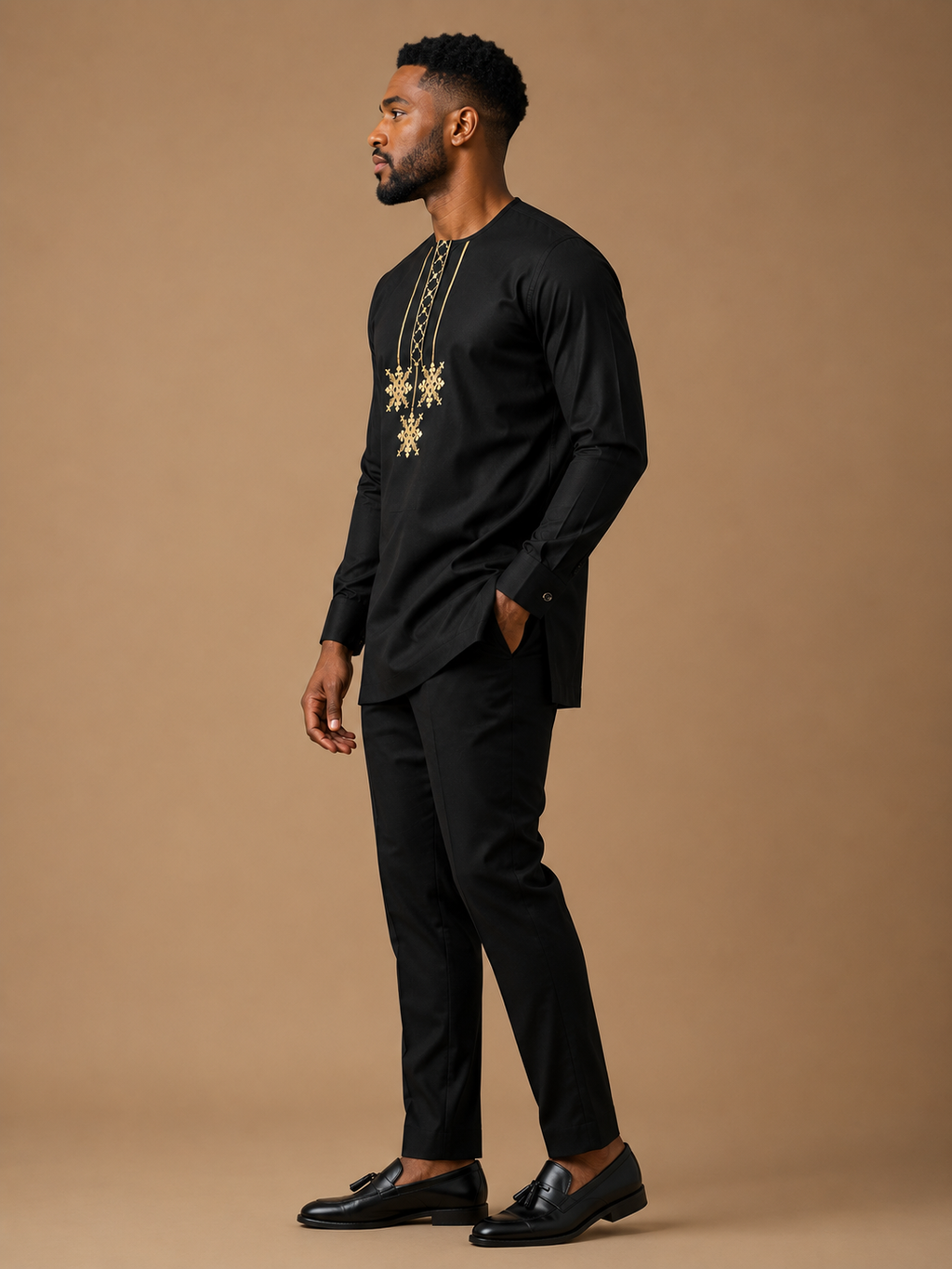 Luxury Black Senator Kaftan for Men | Premium African Traditional Wear | King Wales