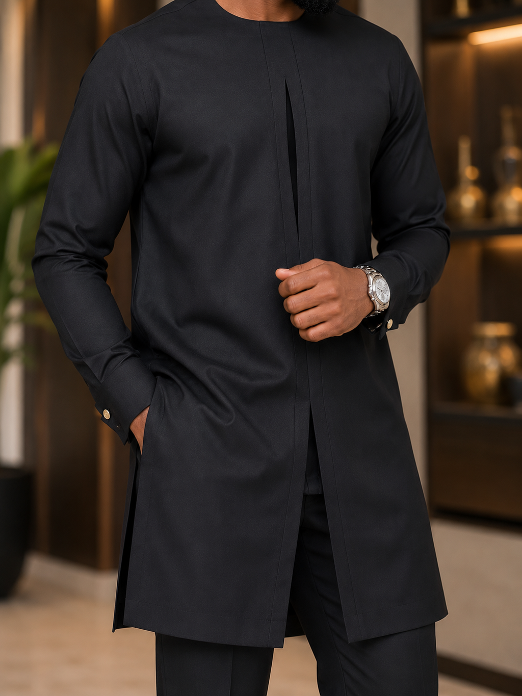 Luxury Black Senator Kaftan for Men | Premium African Traditional Wear | King Wales