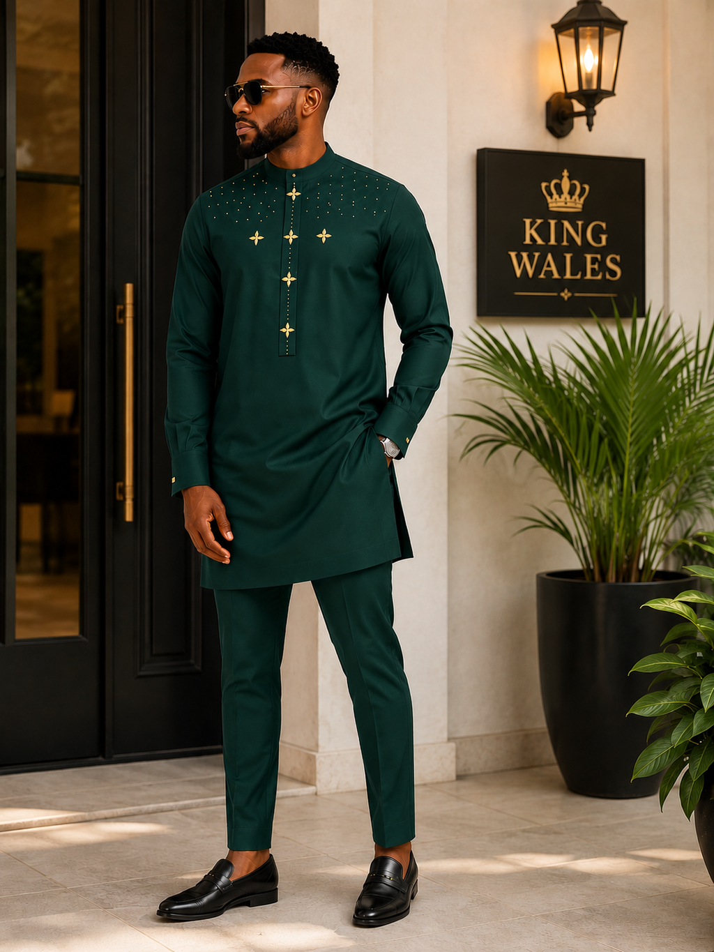Luxury Green Senator Kaftan for Men | Premium African Traditional Wear | King Wales