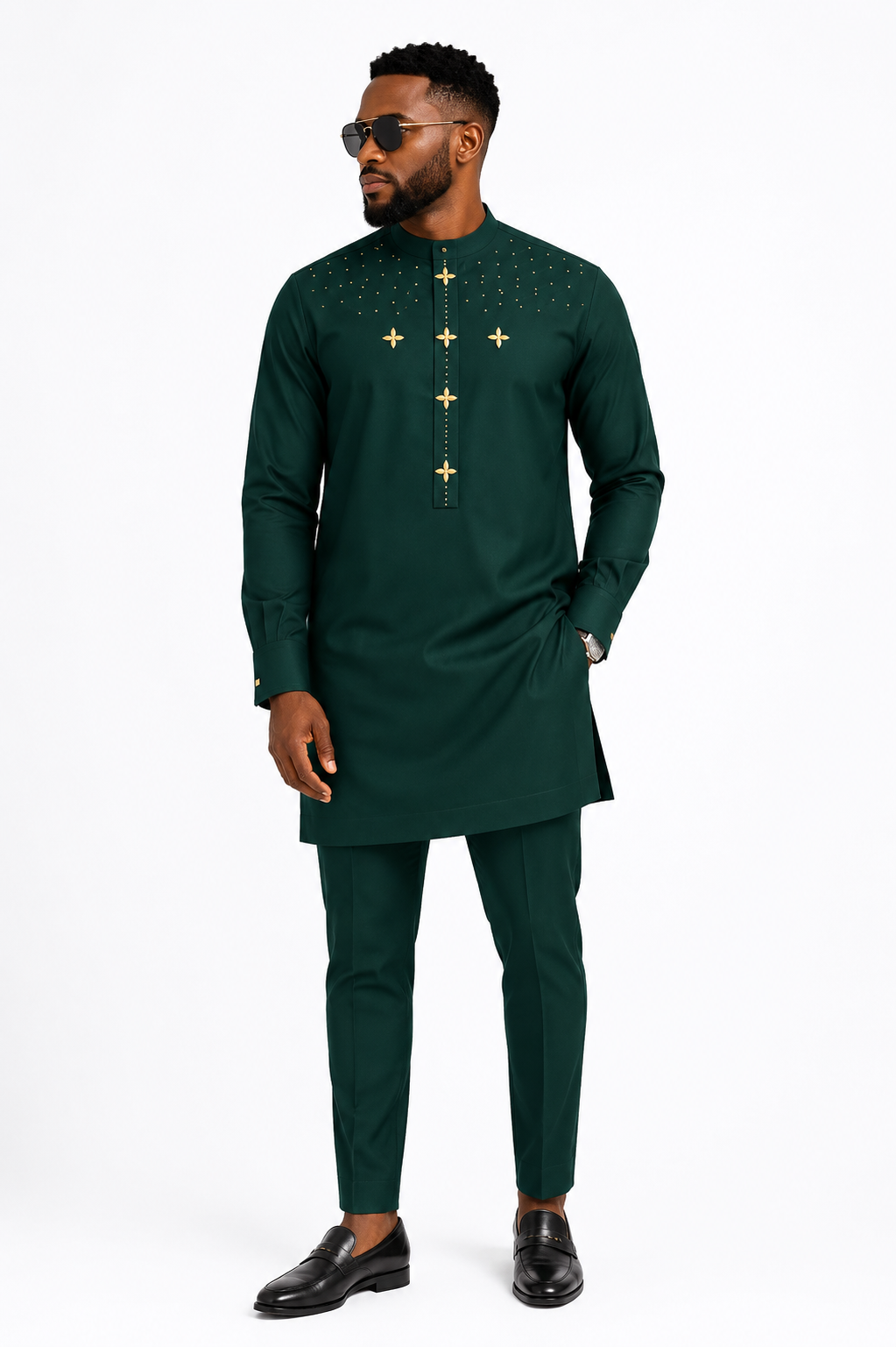Luxury Green Senator Kaftan for Men | Premium African Traditional Wear | King Wales