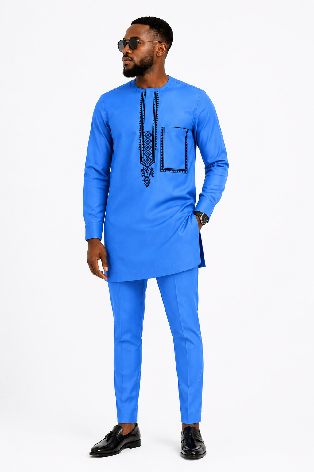 Luxury Blue Senator Kaftan for Men | Premium African Traditional Wear | King Wales
