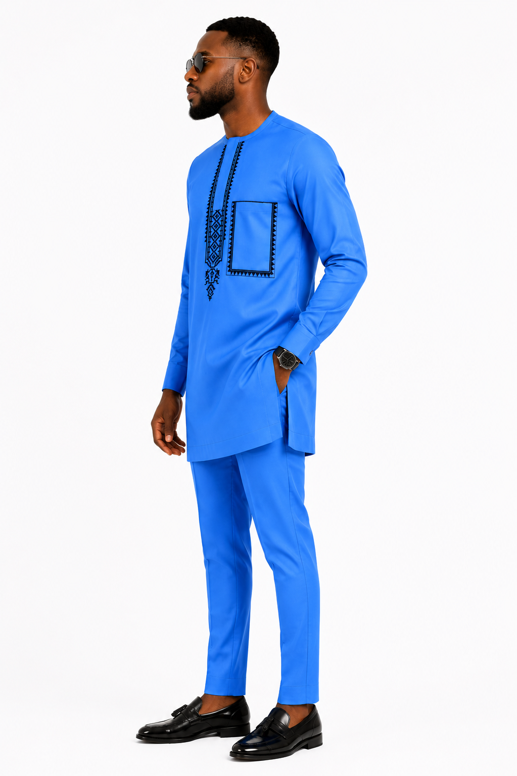 Luxury Blue Senator Kaftan for Men | Premium African Traditional Wear | King Wales