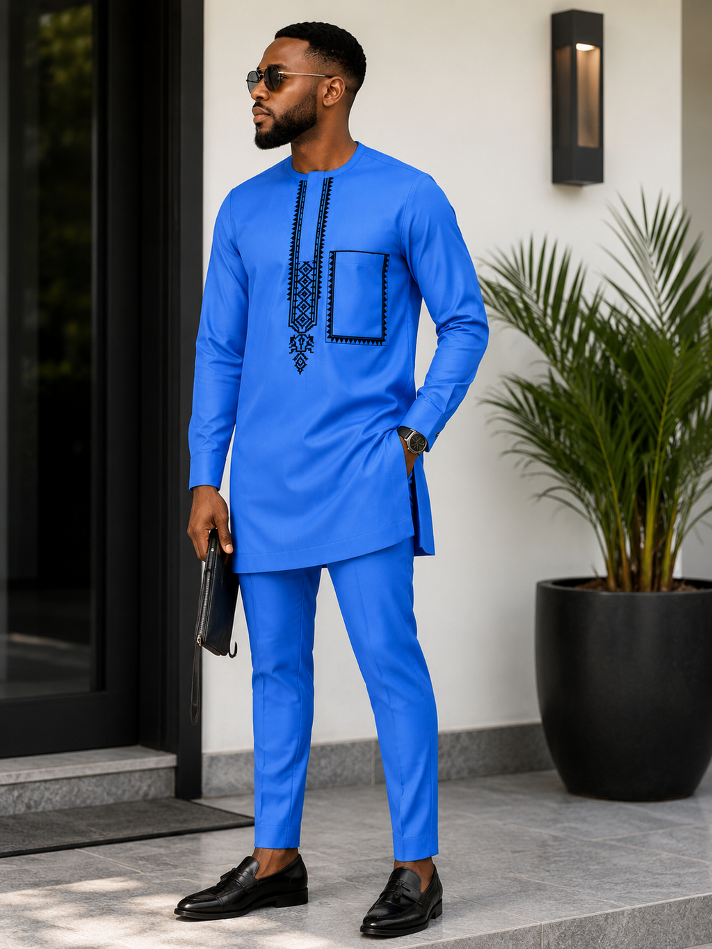 Luxury Blue Senator Kaftan for Men | Premium African Traditional Wear | King Wales