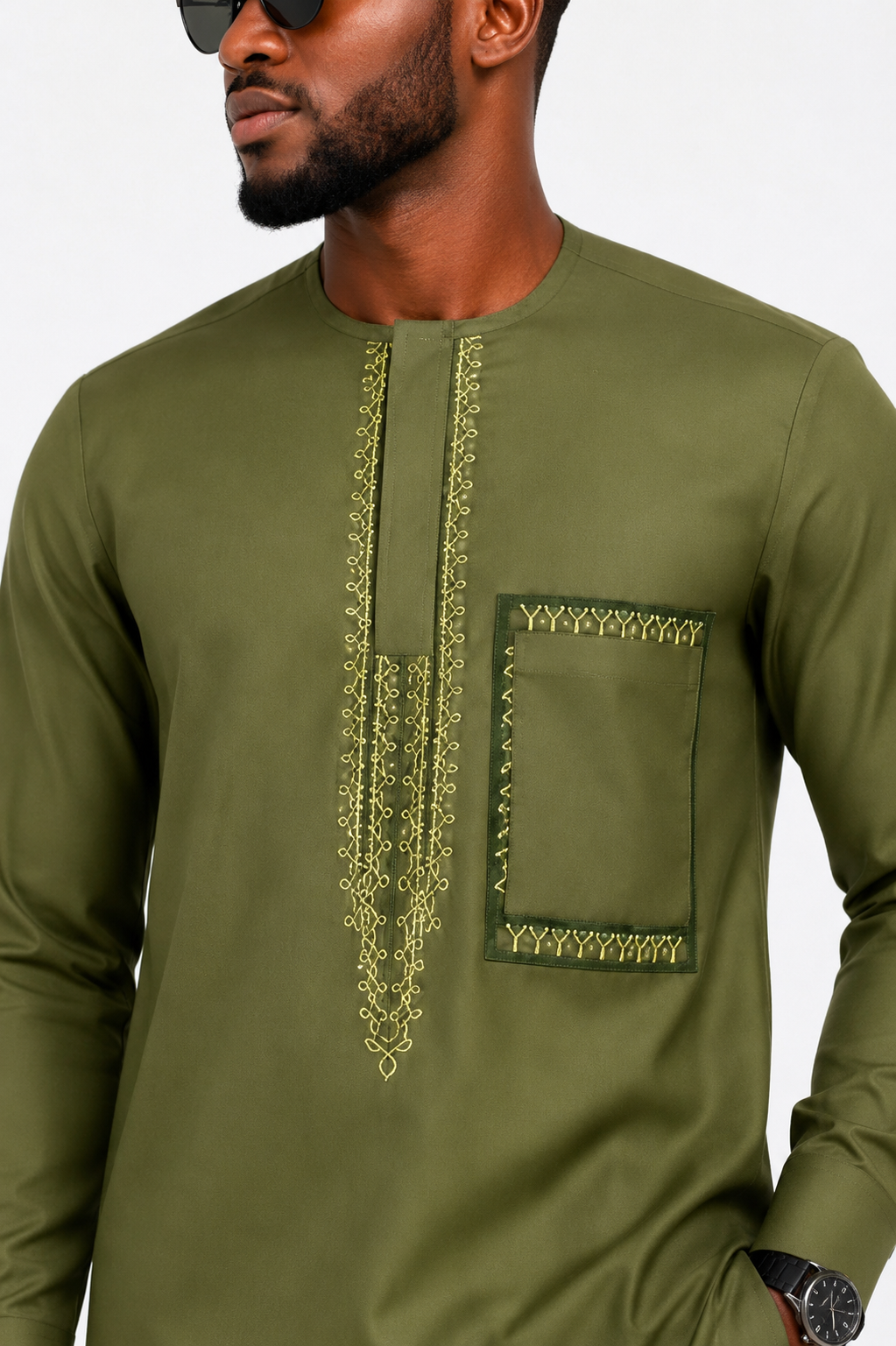 Luxury Olive Green Senator Kaftan for Men | Premium African Traditional Wear | King Wales